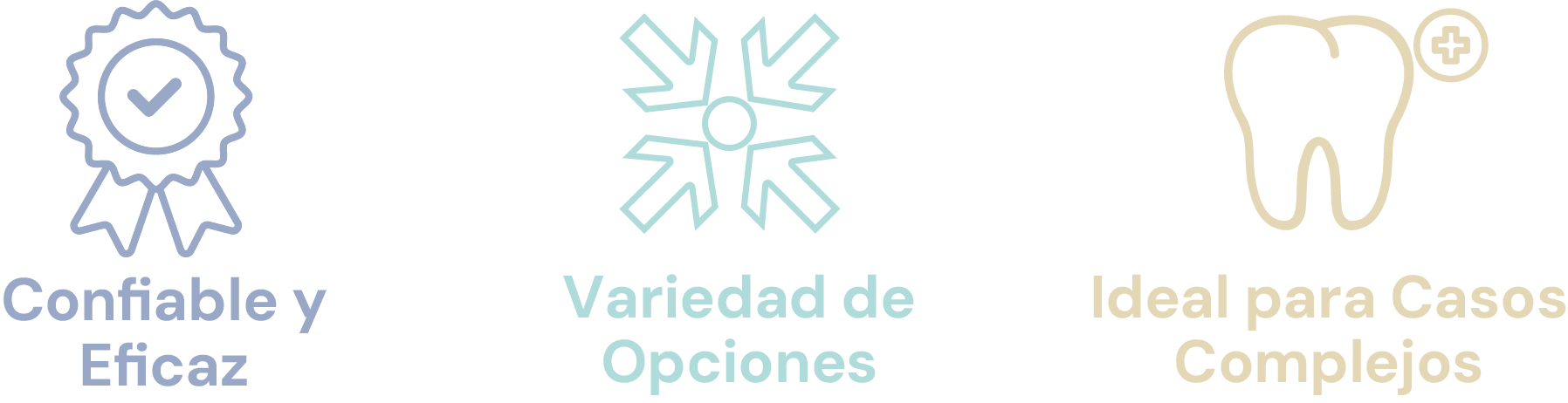 Íconos: Confiable y eficaz, Variedad de opciones (brackets cerámicos, metálicos, linguales, de zafiro), ideal para casos complejos.